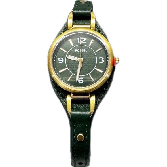 Fossil Carlie Three Hand Green LiteHide Leather Watch 28mm Everyday Classic - Picture 3 of 4